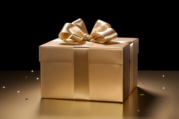 A gift box wrapped in shimmering gold paper, exuding a sense of luxury and elegance.