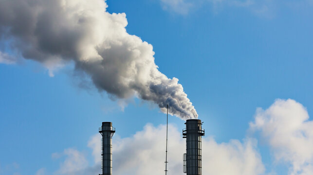 Cinemagraph Smoke Stack Air Pollution From Factory. Global warming concept.