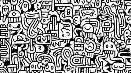 Obraz premium Funny doodle seamless pattern, artistic background