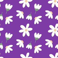 seamless pattern with whites daisy on purple background 