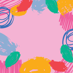 Square background with abstract colored spots , blots and brush strokes. An artistic decorative frame or border with strokes and doodles. Vector illustration in grunge style