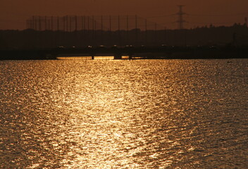 夕暮れの印旛沼