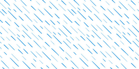 Hand-drawn blue diagonal lines on white background. Seamless texture with dashed strokes. Rain pattern. Abstract modern vector texture. Wrapping paper with small dots painted with a brush.