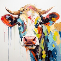 beautiful cow white background painting 