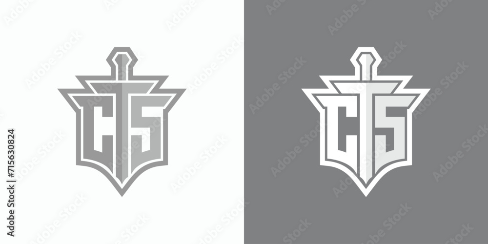 Aufkleber vector logo design of the initials c t s as a shield and the letter t as a sword.