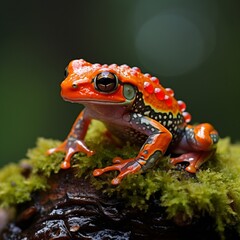 Naklejka premium Nice colored frog top mushroom black background image 