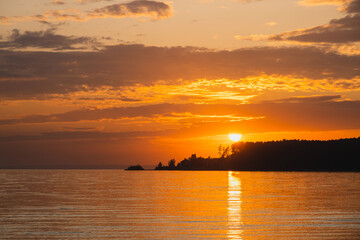 Sea and coast view in the evening at sunset. Beautiful view