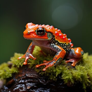 Nice colored frog top mushroom black background image 