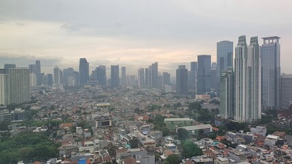 Fototapeta na wymiar Jakarta, Indonesia – January 17, 2024: A cityscape view of Indonesia capital city Jakarta