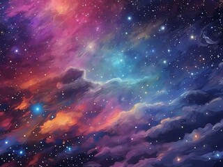nebula in space photo for digital art print, in the style of colorful absurdism, realistic watercolor paintings, bold