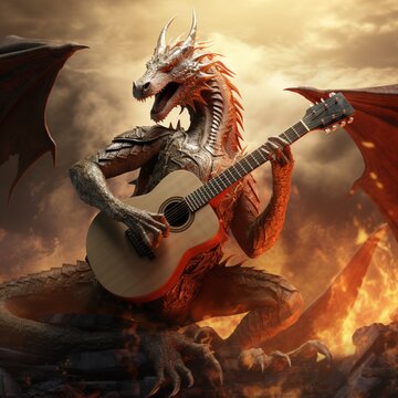 Nice dragon guitar playing cartoon image