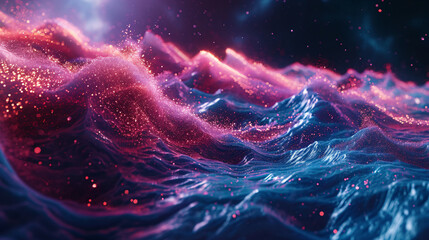 Abstract visualization of sound and music with waves of light particles.