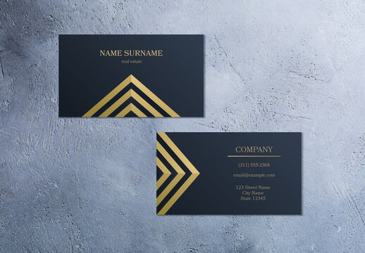 Navy Gold Real Estate Premium Business Card Template