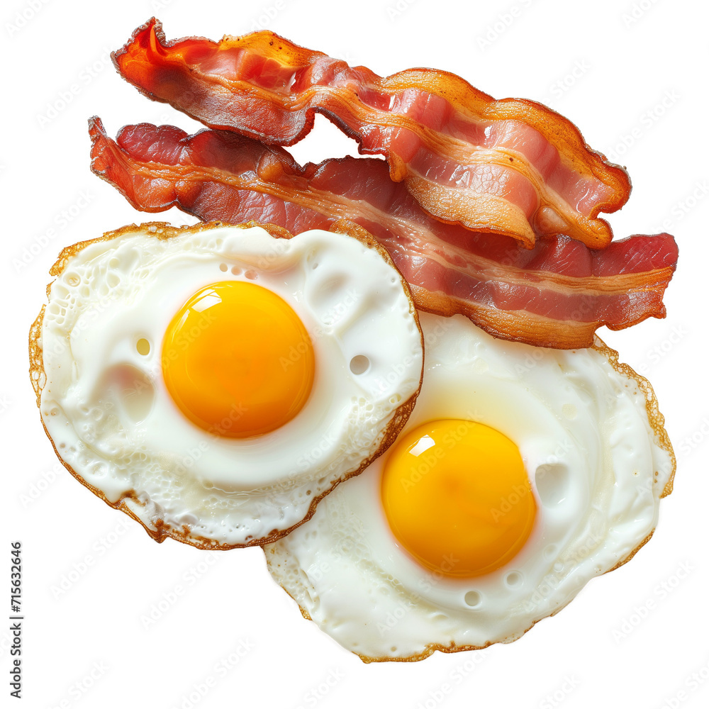 Wall mural fried eggs and bacon isolated on transparent background