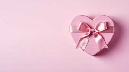 Top view of heart shape gift box on pink background. Template for sale banner, surprise poster and brochure. Celebrate valentine's day, anniversary wedding. Generative ai. - obrazy, fototapety, plakaty