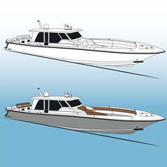 Yacht, boat vector, line art, and illustration