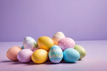 Fototapeta na wymiar Colorful Easter eggs on pastel background.