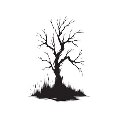 Mystical Grove: Snag Tree Silhouette Set Conjuring the Mystical Aura of Nature's Enchanted Grove - Horror Tree Illustration - Minimalist Tree Vector - Dry Tree Illustration
