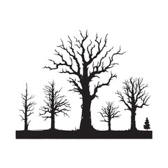 Enigmatic Arbor: Snag Tree Silhouettes Posing as Nature's Mysterious Arbor of Timeless Beauty - Snag Tree Vector - Dry Tree Silhouette - Horror Tree Silhouette
