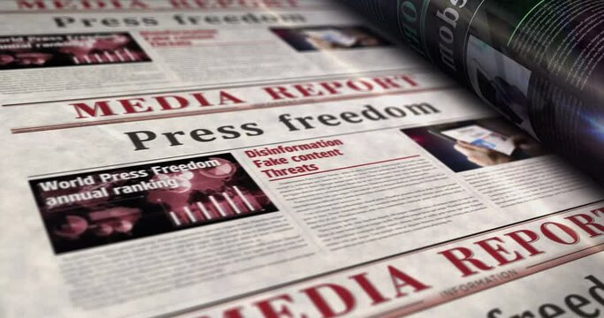 Press freedom and free journalism daily news newspaper roll printing. Abstract concept retro headlines 3d seamless looped.