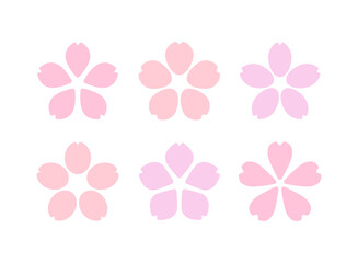 A set of illustration icons of 'cherry blossoms', a representative pink flower of spring.