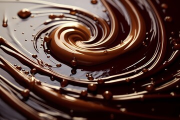 A high-speed capture of chocolate sauce being drizzled onto a surface, forming intricate patterns and ripples.