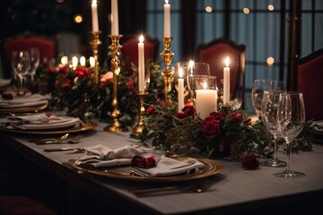 Fototapeta na wymiar An enchanting atmosphere with a candlelit dinner scene for a perfect Saint Valentine's celebration