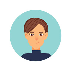 Avatar of person in the cartoon style. The cartoon design of the man's avatar adds character and flair, making it an engaging choice for personal profiles and digital platforms. Vector illustration.