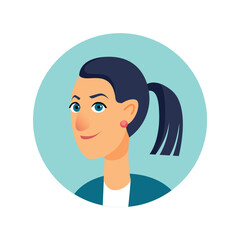 Avatar of person in the cartoon style. This artwork masterfully combines design elements to showcase the unique character of the woman's avatar in a visually captivating manner. Vector illustration.