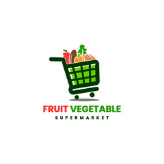 Fruit Vegetable Supermarket .Fresh organic fruits and vegetables,Vector Creative illustration logo design