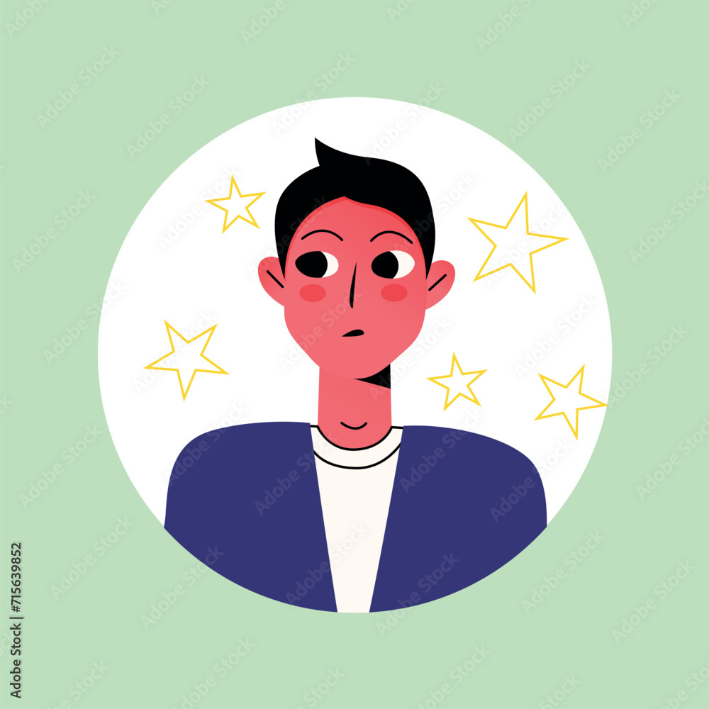 Poster avatar of satisfied person in the cartoon style. an artful guy's avatar with a delightful cartoon de
