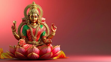 Fototapeta premium Goddess of Wealth, Lakshmi, Radiating Prosperity and Grace in Vivid Detail Colorful 3D Model