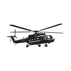 Horizon Embrace: Helicopter Silhouette Set Embracing the Vast Horizon in Silent Flight - Helicopter Flight Silhouette - Helicopter Vector - Aircraft Silhouette
