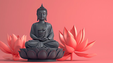 Buddha and Lotus Flower in Hindi. Buddha aur Kamal ka Phool Chitrann. - obrazy, fototapety, plakaty