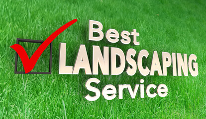 Best Landscaping Service Check Mark Box Review Grass Lawn Care 3d Illustration - obrazy, fototapety, plakaty