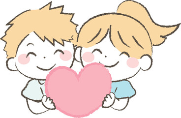 ハートを持った笑顔の女の子と男の子3