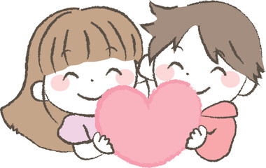 ハートを持った笑顔の女の子と男の子2