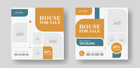 Elegant house sale social media post layout design for real estate agency, real estate editable square graphic banner post design with simple element.