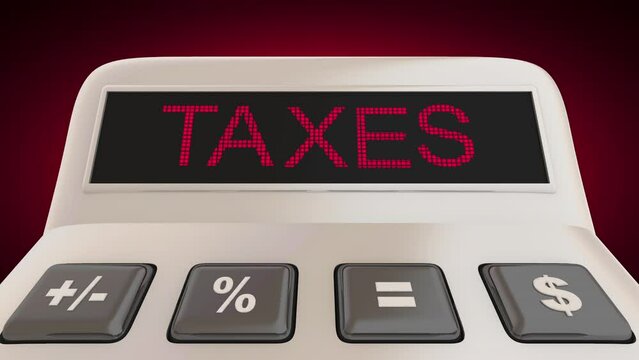 Taxes Calculator Pay Tax Money Amount Finance Budget 3d Animation