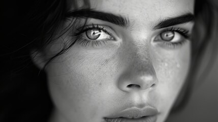 Fototapeta premium Timeless and elegant focus on woman's eyes in black and white