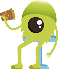 Cute Monster Character Drinking Coffee
