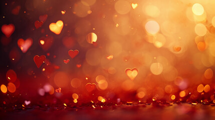 valentine day background with red and gold hearts raining down