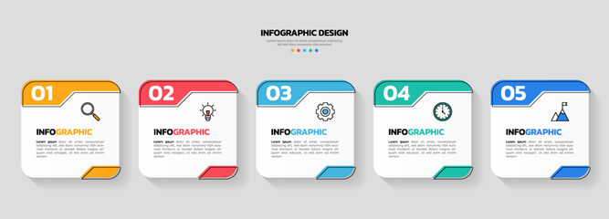 Modern business infographic template with 5 options or steps icons. - obrazy, fototapety, plakaty