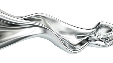 3d shiny wave isolated on transparent background, metal element illustration.