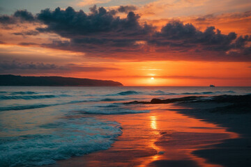 Fototapeta na wymiar Sunset In Beach Wallpaper