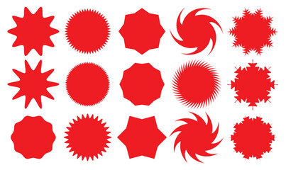 Set of vector starburst, sunburst badges. Red different style. Simple flat style Vintage labels. Design elements. Colored stickers. A collection of different types and colors icon. 11:11