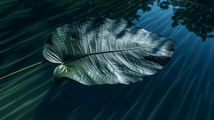Tropical leaf shadow on water surface.