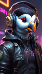 Puffin Synthwave Serenity Down Under by Alex Petruk AI GENERATED - obrazy, fototapety, plakaty