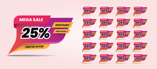 A set of modern pricing discount badges with gradient bubble shapes for promotional banner