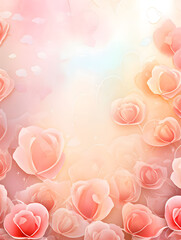 Romantic Watercolor-Style Card Background for Valentine's Day with Hearts and Roses